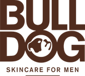 Logo marron marqué BullDog avec un pictogramme d'une tête de bulldog dans le O